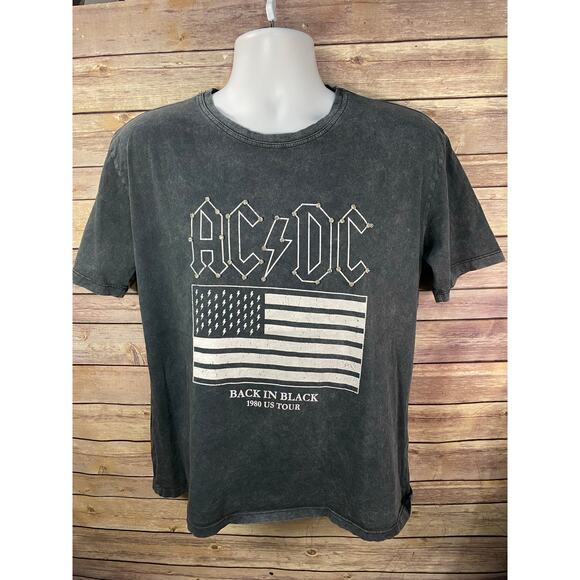 AC/DC Shirt Womens Size XL Gray Short Sleeve *Diamond accents* Stradivarius - Picture 1 of 10